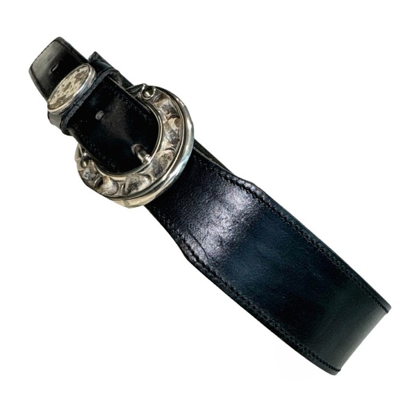 Loredana Staccato Black Leather Belt w/ Silver Buckle. 31” main image 7